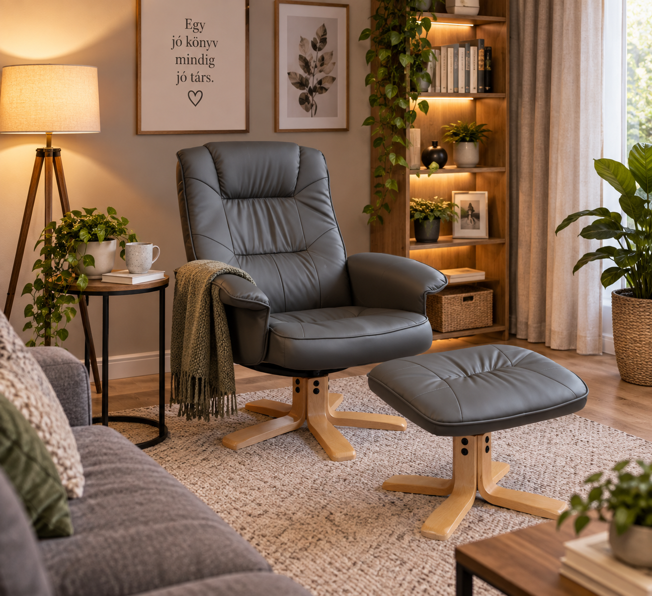 Lábtartós műbőr relax fotel